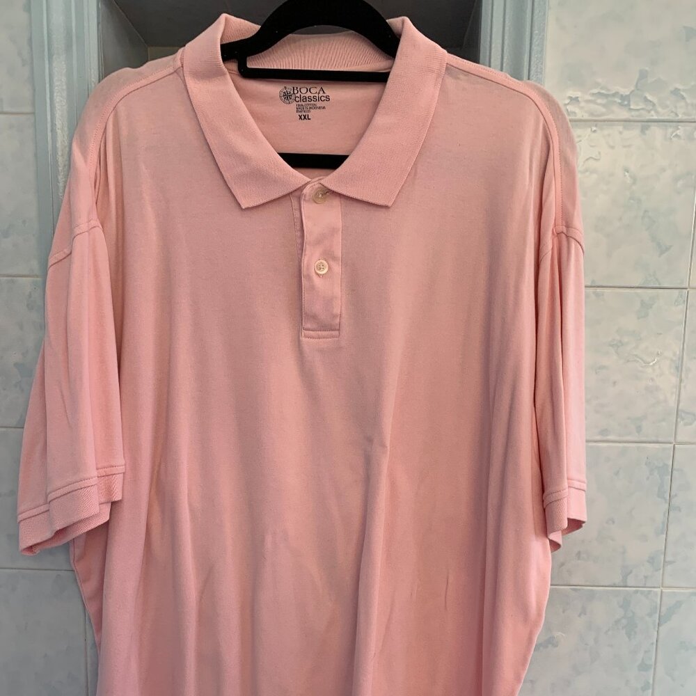 MENS BIG + TALL XXL PINK BOCA CLASSICS COTTON POLO SHIRT